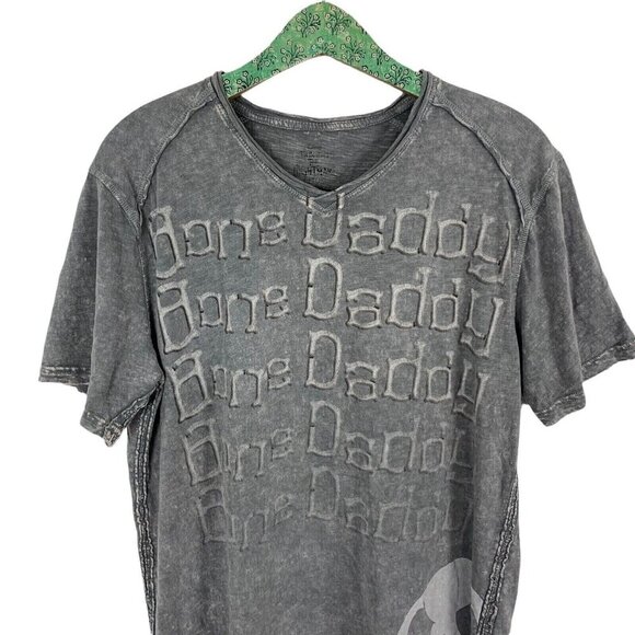 Nightmare Before Christmas Bone Daddy Graphic Tee Distressed Gothic V Neck L - Picture 2 of 5